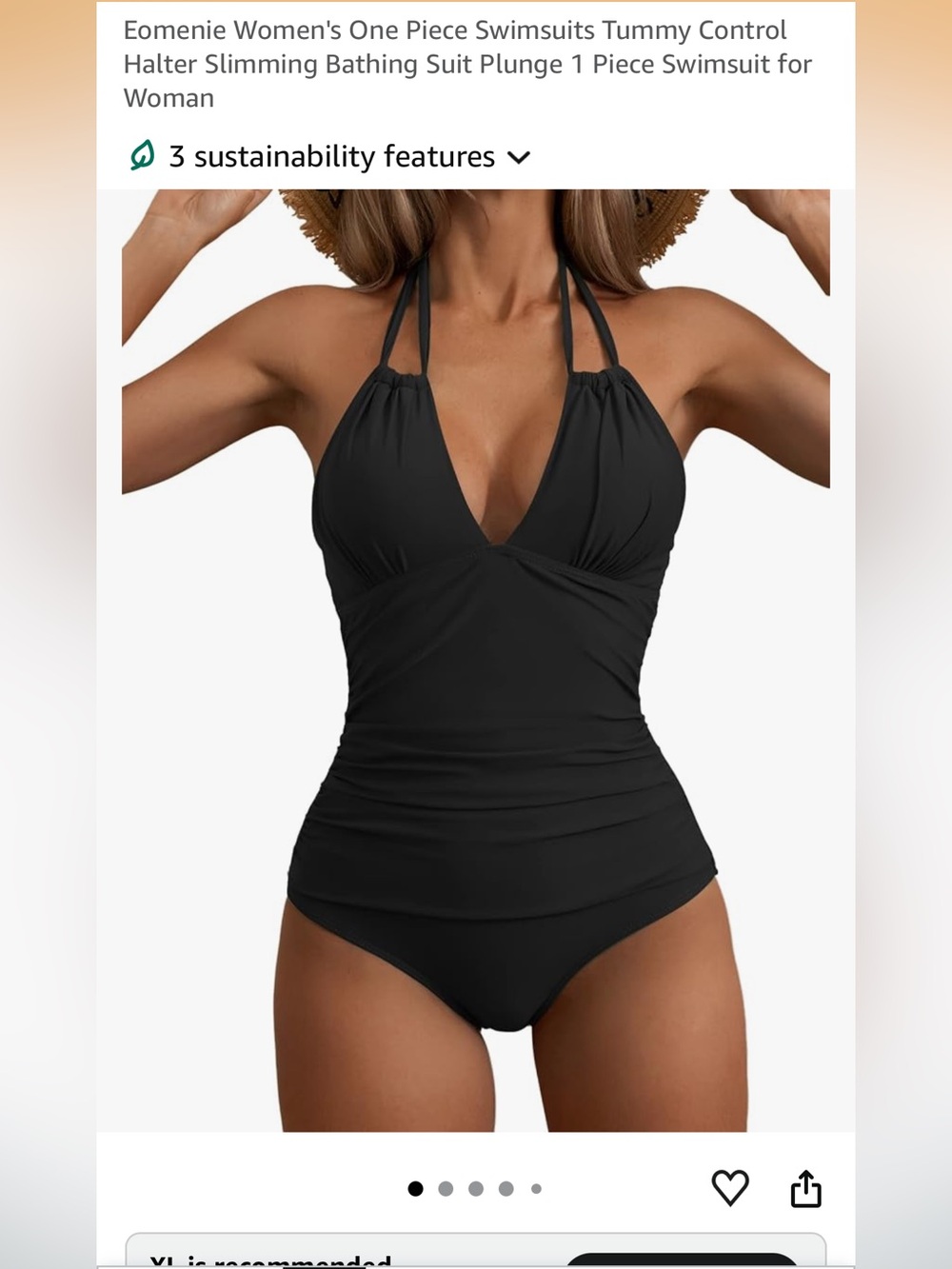 👙🩱Women's Black Halter One-Piece Swimsuit - Sleek Ruched - some wear/pilling